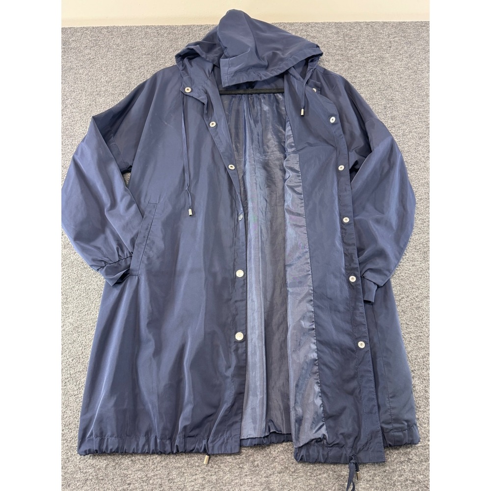 Paris to Jena Womens Navy Blue Hooded Rain Jacket Parka Size Medium